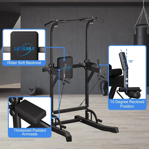 Vista 7 de Power Tower Pull Up Dip Station, Heavy Duty Pull Up Station Dip Bar Station Multi-Function Home Gym Strength Training Fitness Equipment 500LBS