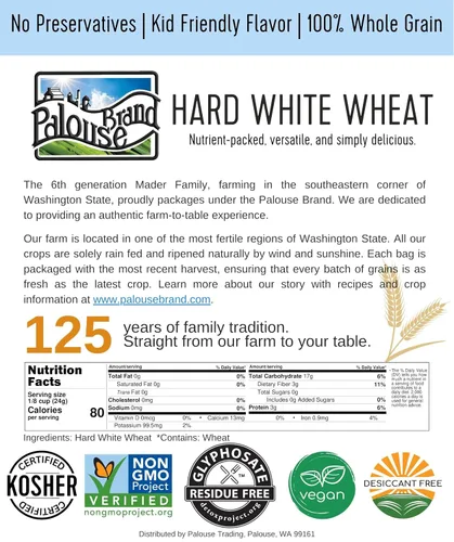 Vista 5 de Palouse Brand Bayas de trigo blancas duras certificadas sin residuos de glifosato 1 libra Proyecto verificado sin OMG Kosher