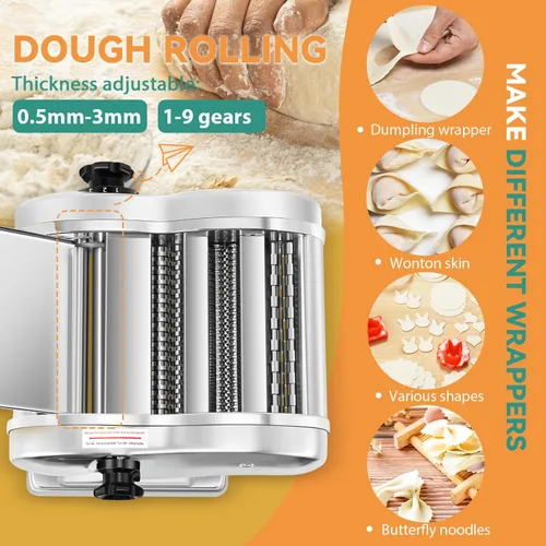 Vista 2 de Newhai Máquina eléctrica para hacer pasta, máquina para fabricar fideos familiares, rodillo de masa de 0.098 in, espagueti, 0.157 in de ancho, 0.354