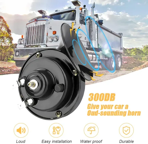 Vista 5 de 2 piezas de bocinas de tren súper fuertes, bocina doble de aire eléctrico de caracol para coche, kit de reemplazo de bocinas de aire impermeables