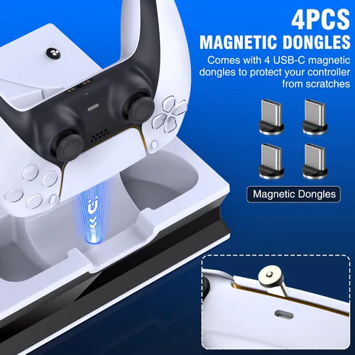 Vista 4 de Soporte para PS5 con 2 ventiladores de refrigeración estación de carga dual rápida para PS5 con 3 puertos USB adicionales estación de refrigeración
