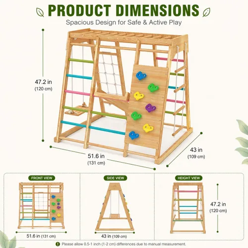 Vista 3 de Avenlur Magnolia Zona de juegos para interiores 7 en 1, gimnasio de la selva para niños de 2 a 6 años - Tobogán, pared de escalada, escalador