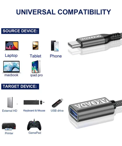 Vista 6 de Adaptador USB C a USB 3.0 de 3.3 pies, tipo C macho a USB A hembra, adaptador USB-C a USB, adaptador OTG a USB para iPhone 17 16 15 14 13 Plus Pro