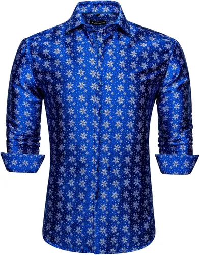 Vista 2 de YOHOWA Mens Cotton Shirt Solid Color Snow Long Sleeve Button Down Dress Shirts Party