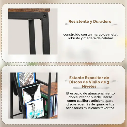 Vista 6 de Coco Bird - Soporte para tocadiscos de vinilo con almacenamiento de 3 niveles, estante de exhibición para tocadiscos para 200 álbumes, mesa