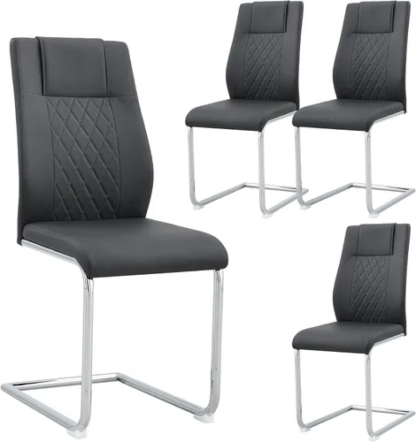 Vista 23 de Sillas De Comedor - Juego de 4 sillas de comedor modernas para cocina, con asiento tapizado de piel sintética, patas de metal con respaldo alto