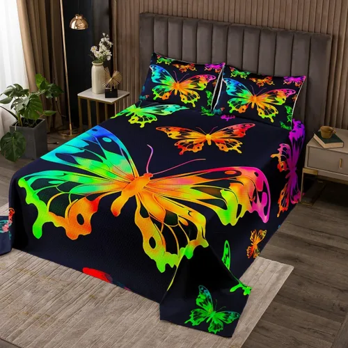 Vista 9 de Erosebridal Gothic Skull Coverlet Set, Mandala Flowers Hippie Butterfly Bedspread Sets for Girls Boys Kids Trippy Skull Death Skeleton Quilt Set