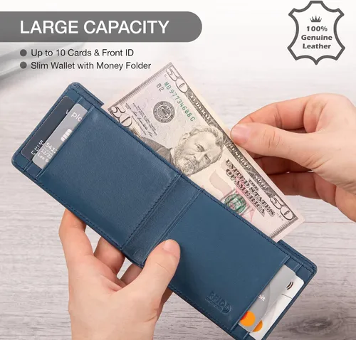 Vista 2 de KONACK Minimalist Wallet For Men with RFID Blocking Front Pocket Bifold Leather Mens Wallet with Gift Box
