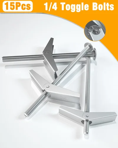 Vista 2 de Anclajes para paneles de yeso resistentes de 1/4 de pulgada, 15 pernos de palanca de metal con pernos, kit de anclajes y tornillos de pared seca