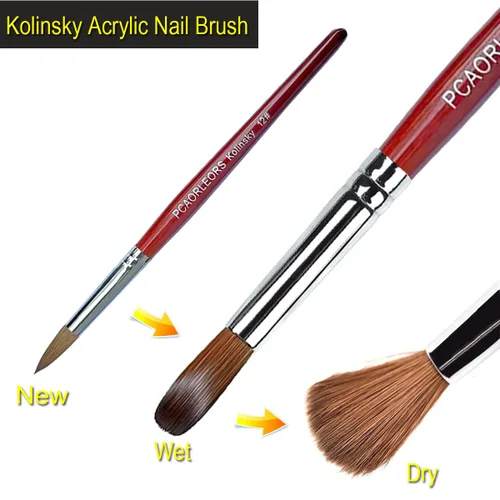Vista 5 de (1 unidad) Cepillo de uñas acrílicas con cabello de sable Kolinsky 100% puro y mano de madera roja, cepillo de gel profesional redondo