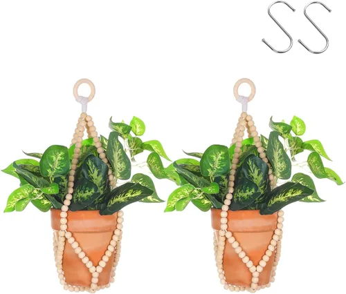 Vista 8 de Artilady Maceta Colgante Negra para Plantas de Interior Colgador de Plantas de Macramé Soporte Colgante Grande para Plantas con Cuentas Ajustables