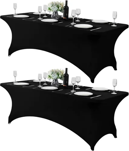 Vista 151 de Mantel de elastano para mesa de 6, 4 o 8 pies, universal, ajustable, para fiestas, banquetes, bodas y eventos, color verde manzana