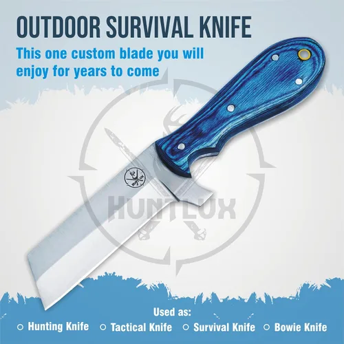 Vista 3 de Cuchillo cortador de toros de acero inoxidable de 8 pulgadas con funda para cinturón, cuchillo vaquero de espiga completa con mango de madera, hoja