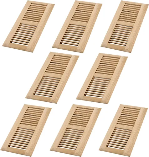 Vista 10 de Paquete de 2 piezas de rejilla de piso de madera dura de roble rojo, cubierta de ventilación empotrable, 4x10 pulgadas, con regulador, sin acabar