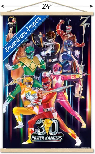 Vista 3 de Trends International Power Rangers - Póster de pared del grupo 30, 22.37 x 34.00 pulgadas, paquete de impresión premium y colgador de madera de haya