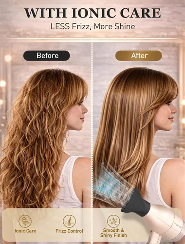 Vista 4 de TOME Secador de pelo, secador de pelo rizado iónico Cool Shot con difusor, secado rápido de 1875 W con tecnología de cerámica, 3 accesorios