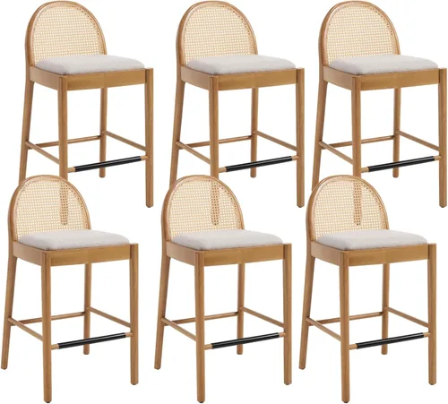 Vista 17 de HEAH-YO Taburetes de bar de ratán, juego de 2, taburetes de barra de 26 pulgadas de altura de mostrador con respaldos de ratán y patas de madera