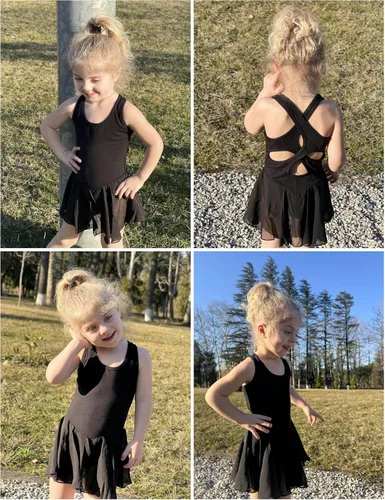 Vista 6 de Arshiner Leotardo de ballet con espalda hueca para niñas con falda sin mangas, vestidos de baile