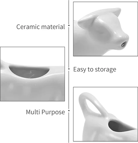 Vista 3 de Crema de cerámica con forma de vaca y jarra de salsa, mini jarra de leche de 3.4 fl oz para café, té, cocina