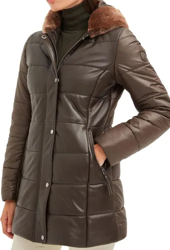 Vista 4 de Abrigo acolchado con capucha de oveja para mujer, gabardina ligera de piel de cordero real