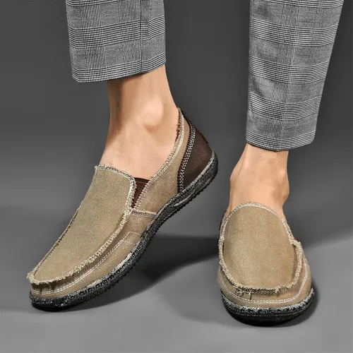 Vista 7 de CASMAG Zapatos de tela para hombre, estilo casual, zapatos de lona antideslizantes para ocio, estilo vintage, zapatos náuticos planos