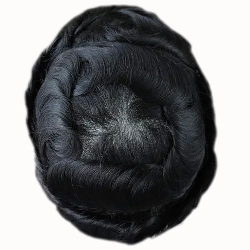 Vista 2 de HAIR NATURE Toupee para hombres, sistemas de reemplazo de cabello humano, 0.001 in piel ultra fina V-looped Jet Black piezas de cabello 8x10#1