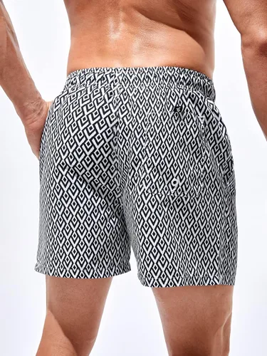 Vista 2 de OYOANGLE Traje de baño con estampado geográfico para hombre, de secado rápido, para playa, traje de baño