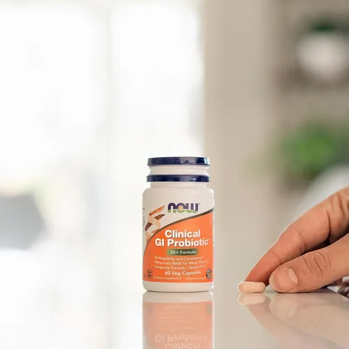 Vista 6 de NOW Foods Suplementos, Clinical GI Probiotic™, Fórmula 50+, Cepa Verificada, 60 Cápsulas Veganas