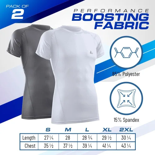 Vista 2 de Camiseta de compresión para hombre, manga corta, ajuste seco, atlética, capa base, paquete de 2