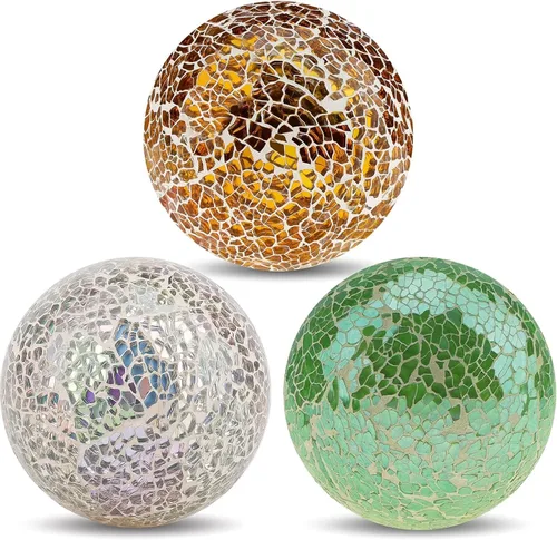 Vista 9 de 6 bolas decorativas de mosaico de vidrio de 3.35 pulgadas para centro de mesa, decoración de tazón, orbes de vidrio, jarrones, rellenos, bandeja