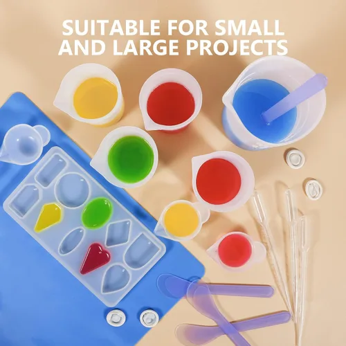 Vista 5 de KISREL Tazas de medición de silicona para resina, suministros de resina con tazas de silicona de 250&100ml, tazas de mezcla de resina, varillas