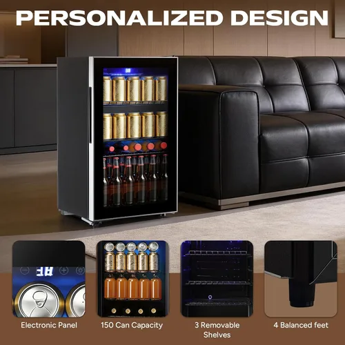 Vista 10 de WANAI Refrigeradores de bebidas 120-Can Mini refrigerador pequeño con pantalla táctil LED