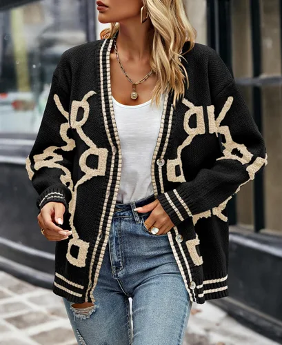 Vista 3 de PRETTYGARDEN Cárdigan de punto grueso para mujer, suéteres casuales con botones en la parte delantera abierta, abrigos de invierno para exteriores
