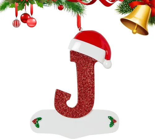 Vista 15 de Adornos de Navidad personalizados de 26 letras, mesa de decoración navideña para interiores (A)