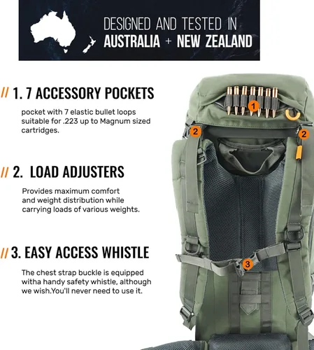 Vista 6 de SPIKA Mochila de caza con marco interno, mochila de senderismo impermeable para extensible, 40L + 80L + capacidad