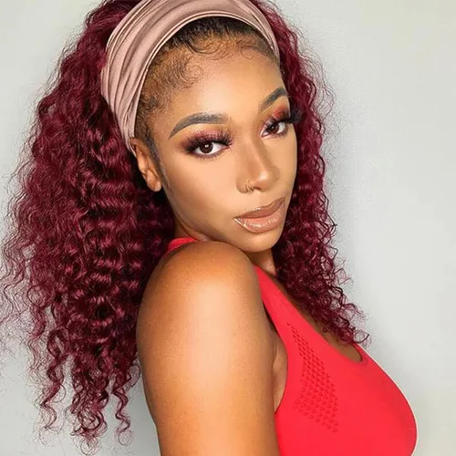 Vista 14 de Aiterina - Peluca de cabello humano con diadema de onda profunda para mujeres negras, cabello brasileño remy, sin pegamento, sin encaje frontal