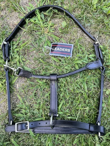 Vista 7 de Leaders - Cabestro de cuero para caballos con placa de nombre grabada personalizada, cabestro para caballo, negro/plateado