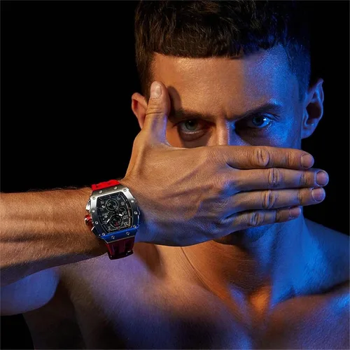 Vista 4 de TSAR BOMBA Relojes automáticos para hombre, reloj de esqueleto mecánico, relojes analógicos impermeables de 164.0ft, correas de reloj fluorubber