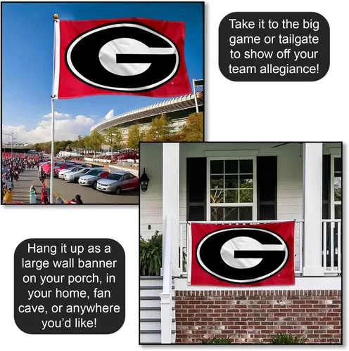 Vista 4 de College Flags & Banners Co. Bandera grande de la universidad de Georgia Bulldogs Dawgs University