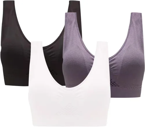 Vista 2 de Brasier deportivo de talla grande para mujer, paquete de 3 unidades, de alto apoyo, cobertura completa, sin alambre, acolchado de alto impacto