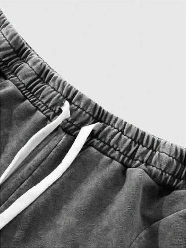 Vista 3 de SOLY HUX Pantalones deportivos holgados Y2k con cordón para hombre Gris oscuro
