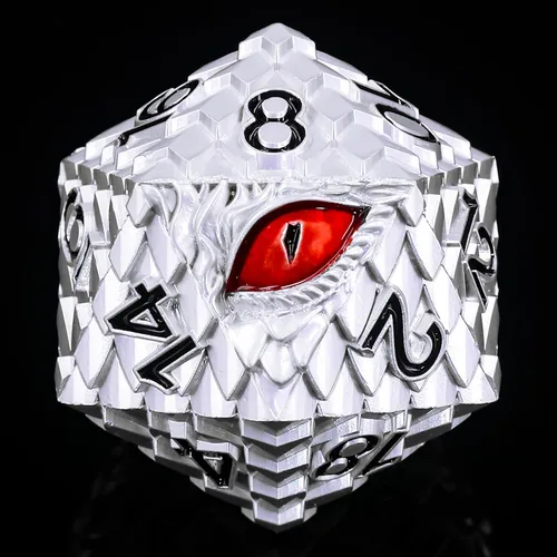 Vista 23 de 1 dado de metal D20 DND – Dados poliédricos gigantes metálicos de 20 caras, dados grandes de 1.378 in de ojo de dragón para juego de mesa