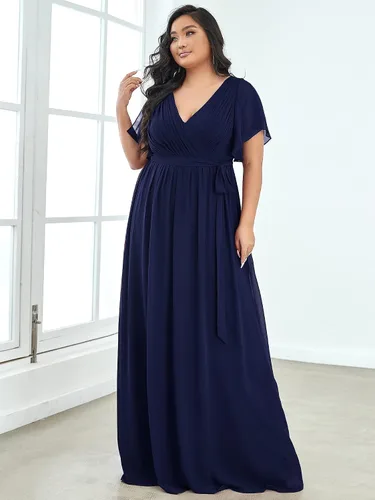 Vista 4 de Ever-Pretty Plus Vestido de dama de honor formal con cuello en V profundo y cintura elástica para mujer, talla extra grande, 0164A-DA