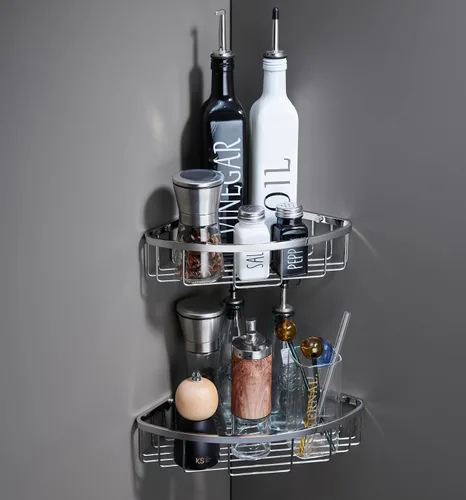 Vista 9 de Organizador esquinero para ducha, SUS304 de acero inoxidable, resistente al óxido, estante de almacenamiento montado en la pared para baño, cocina