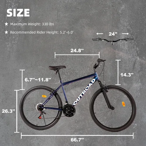 Vista 2 de Bicicleta de montaña de 26 pulgadas, marco de hierro de acero de alto aluminio/carbono, frenos en V delanteros y traseros de 21 velocidades, MTB