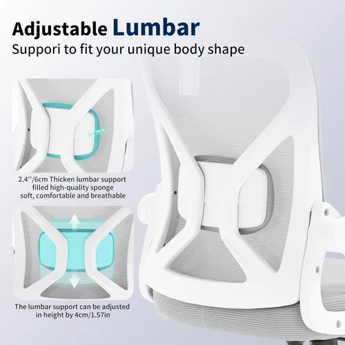Vista 5 de Silla de Oficina, Silla de Escritorio Ergonómica con Soporte Lumbar Ajustable, Silla de Oficina Gris de 400 Libras Silla de Computadora de Malla