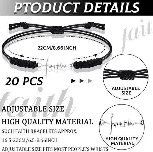 Vista 2 de Rtteri 20 Piezas Pulseras de Cruz de Fe Inspiracionales Regalos de Joyería de Cumpleaños a Granel de Acero Inoxidable Dije de Esperanza Pulsera