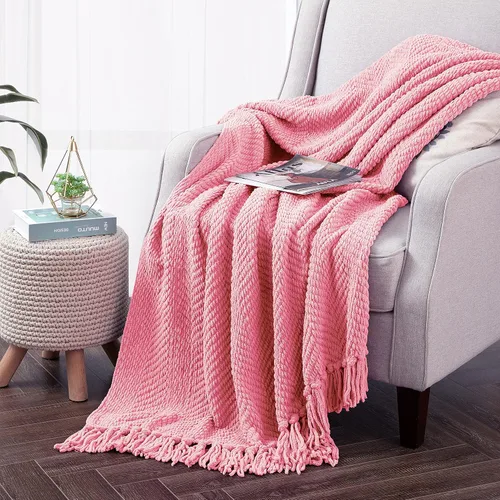 Vista 11 de Manta de punto suave con textura para sofá, manta de tweed crema con borlas de flecos para decoración del hogar, cama, sofá, silla, 50 x 60 Blanco