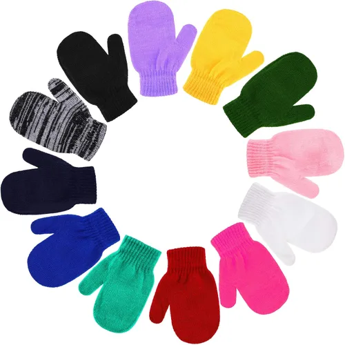 Vista 5 de Boao 12 pares de guantes de invierno para niños pequeños, guantes de punto para niños, guantes mágicos cálidos para niños y niñas, suministros