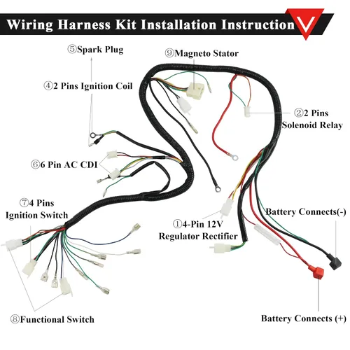 Vista 2 de PRO BAT Complete Electrics - Kit de arnés de cableado de 4 tiempos, 8 bobinas, estator CDI, luz trasera para 150 cc, 200 cc, 250 cc, 300 cc, 4